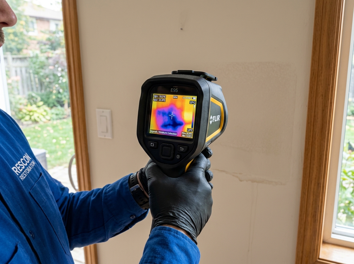 Before and after mold remediation showing a clean, restored wood structure.